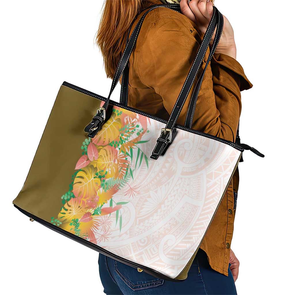 Hawaii Tropical Plant Lenalena Leather Tote Bag Vibrant Polynesian Pattern LT01 - Polynesian Pride
