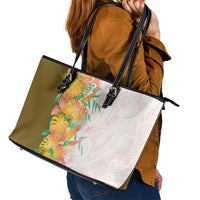 Hawaii Tropical Plant Lenalena Leather Tote Bag Vibrant Polynesian Pattern LT01 - Polynesian Pride