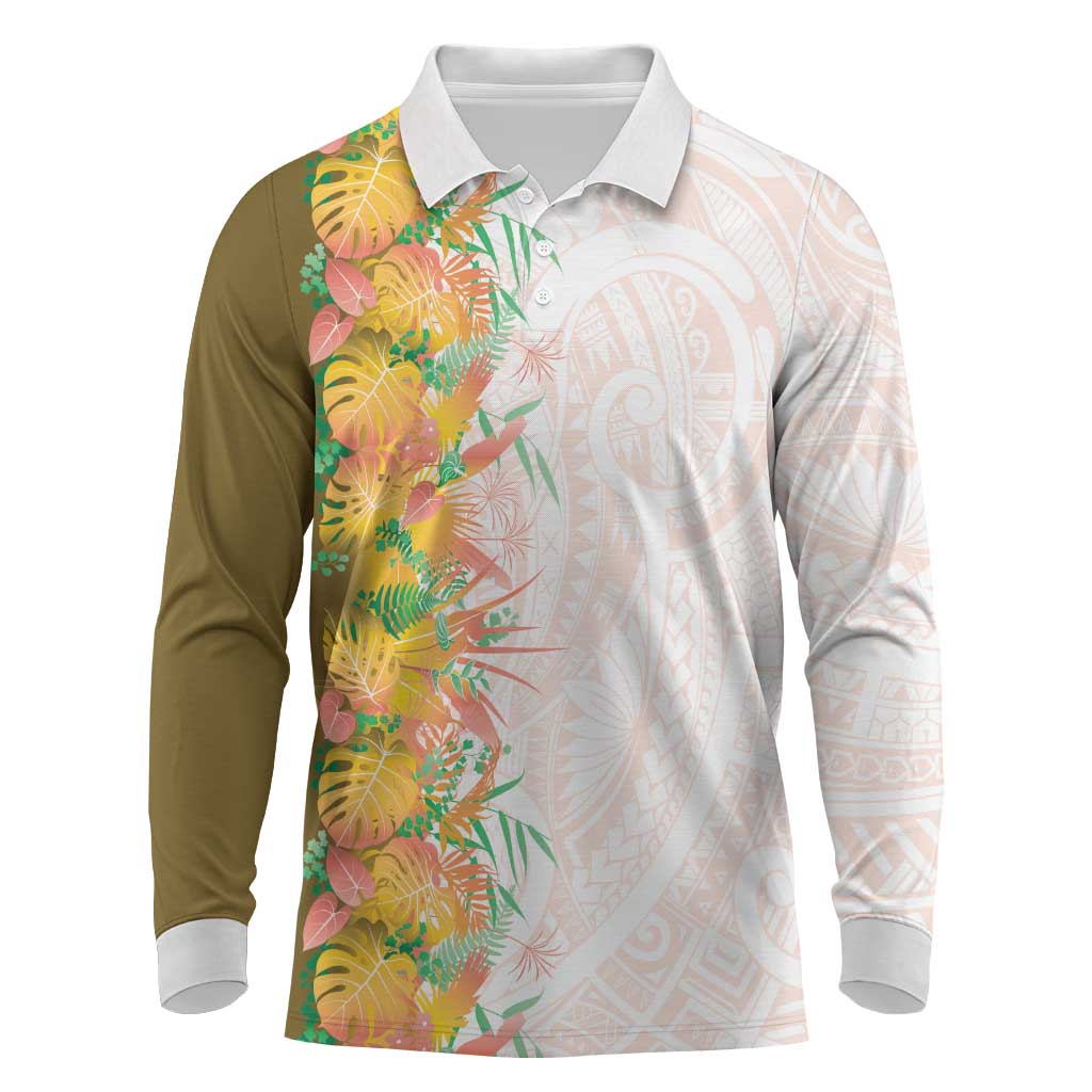 Hawaii Tropical Plant Lenalena Long Sleeve Polo Shirt Vibrant Polynesian Pattern LT01 Yellow - Polynesian Pride