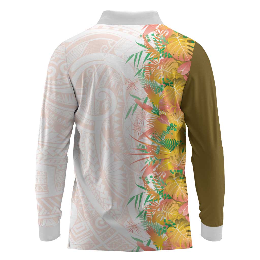 Hawaii Tropical Plant Lenalena Long Sleeve Polo Shirt Vibrant Polynesian Pattern LT01 - Polynesian Pride