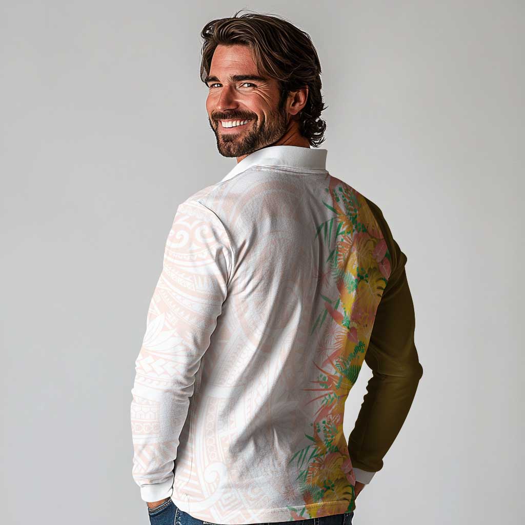Hawaii Tropical Plant Lenalena Long Sleeve Polo Shirt Vibrant Polynesian Pattern LT01 - Polynesian Pride