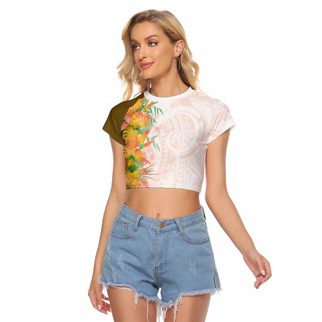 Hawaii Tropical Plant Lenalena Raglan Cropped T Shirt Vibrant Polynesian Pattern LT01 Female Yellow - Polynesian Pride