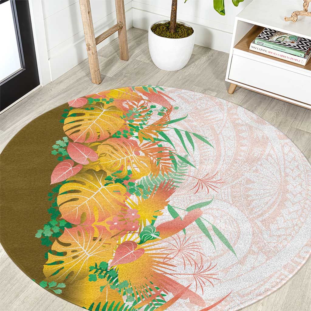 Hawaii Tropical Plant Lenalena Round Carpet Vibrant Polynesian Pattern LT01 Yellow - Polynesian Pride