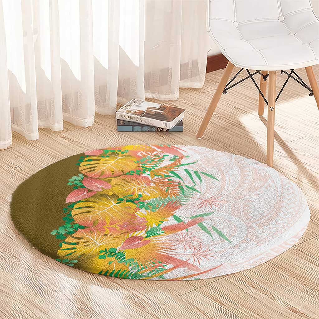 Hawaii Tropical Plant Lenalena Round Carpet Vibrant Polynesian Pattern LT01 - Polynesian Pride