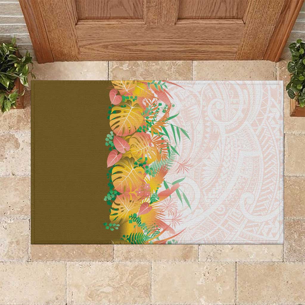 Hawaii Tropical Plant Lenalena Rubber Doormat Vibrant Polynesian Pattern