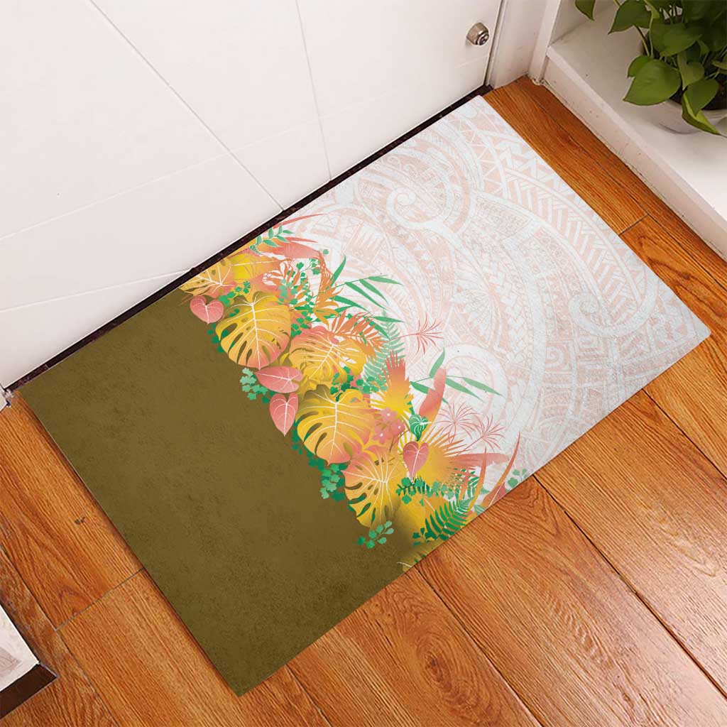Hawaii Tropical Plant Lenalena Rubber Doormat Vibrant Polynesian Pattern