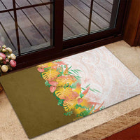 Hawaii Tropical Plant Lenalena Rubber Doormat Vibrant Polynesian Pattern
