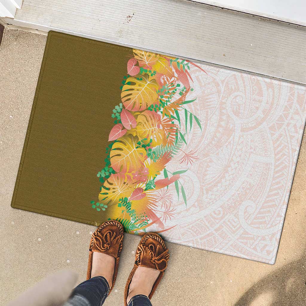 Hawaii Tropical Plant Lenalena Rubber Doormat Vibrant Polynesian Pattern