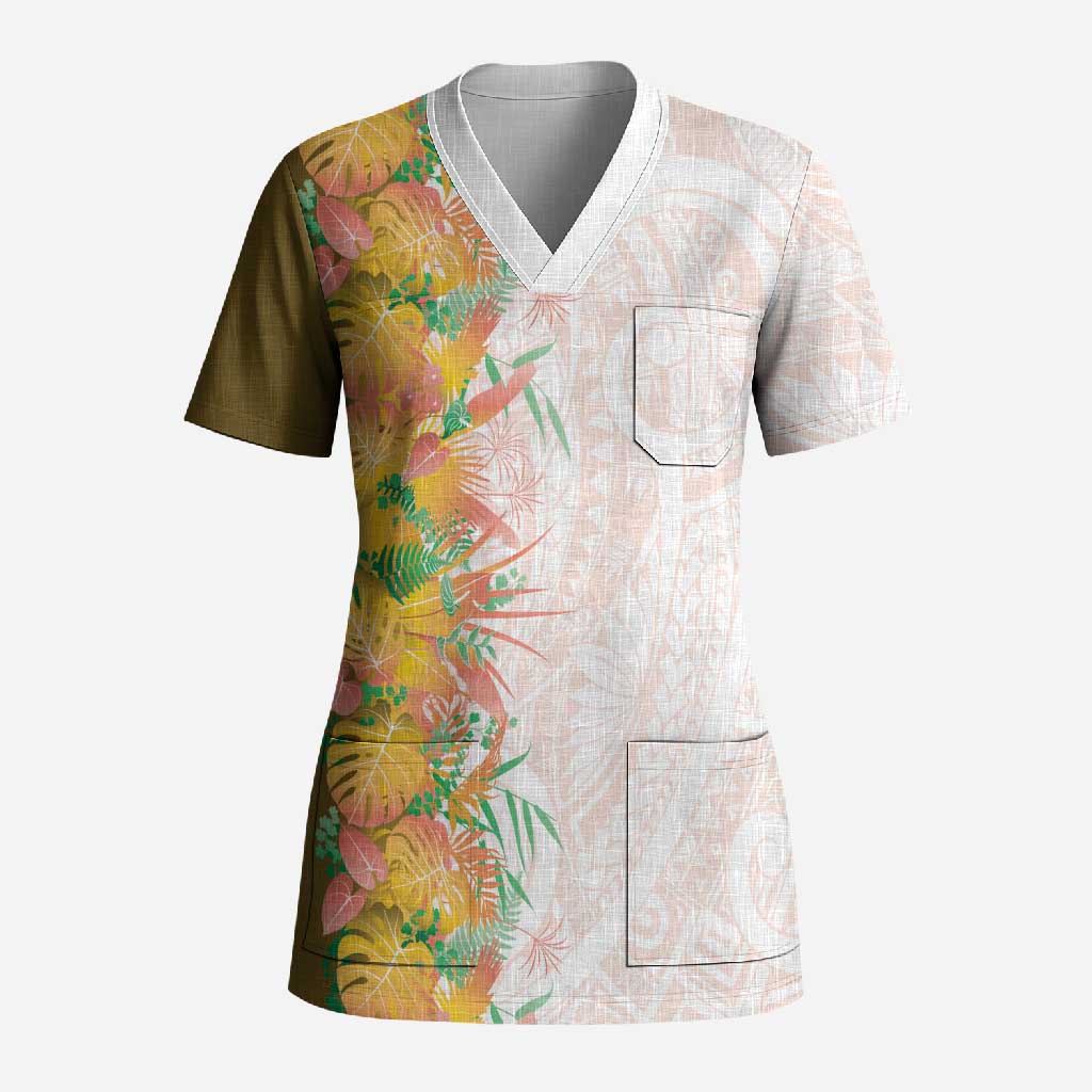 Hawaii Tropical Plant Lenalena Scrub Top Vibrant Polynesian Pattern LT01 Adult Yellow - Polynesian Pride