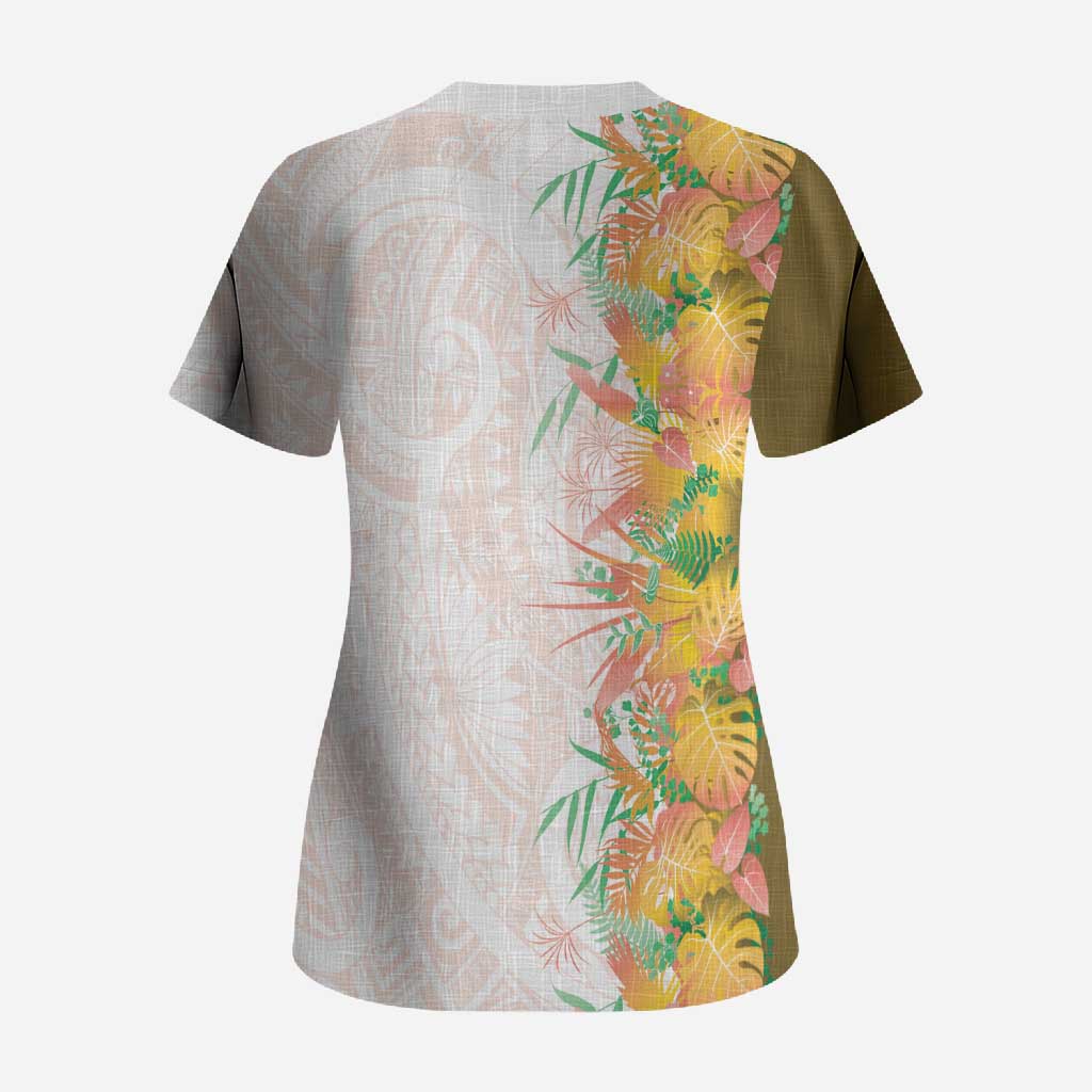 Hawaii Tropical Plant Lenalena Scrub Top Vibrant Polynesian Pattern LT01 - Polynesian Pride