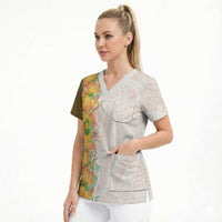 Hawaii Tropical Plant Lenalena Scrub Top Vibrant Polynesian Pattern LT01 - Polynesian Pride