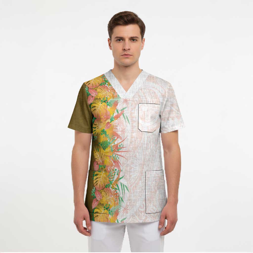 Hawaii Tropical Plant Lenalena Scrub Top Vibrant Polynesian Pattern LT01 - Polynesian Pride