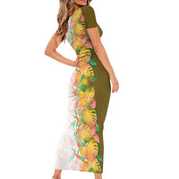 Hawaii Tropical Plant Lenalena Short Sleeve Bodycon Dress Vibrant Polynesian Pattern LT01 - Polynesian Pride