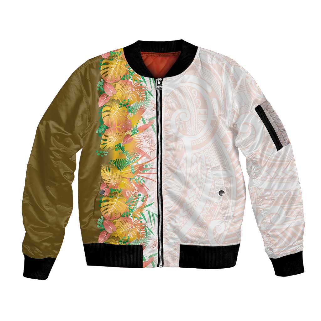 Hawaii Tropical Plant Lenalena Sleeve Zip Bomber Jacket Vibrant Polynesian Pattern LT01 Unisex Yellow - Polynesian Pride
