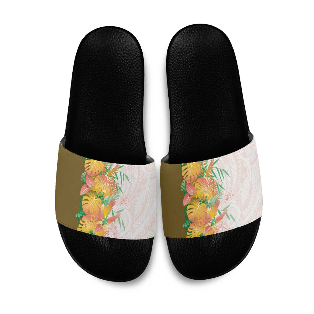 Hawaii Tropical Plant Lenalena Slide Sandals Vibrant Polynesian Pattern LT01 Yellow - Polynesian Pride