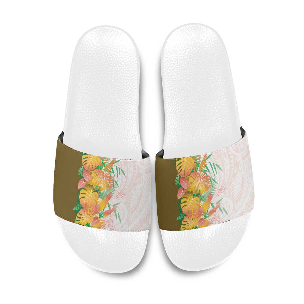 Hawaii Tropical Plant Lenalena Slide Sandals Vibrant Polynesian Pattern LT01 Yellow - Polynesian Pride