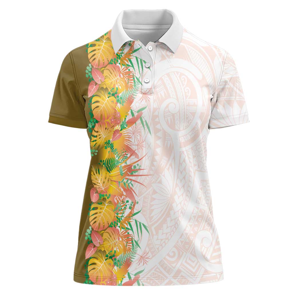 Hawaii Tropical Plant Lenalena Women Polo Shirt Vibrant Polynesian Pattern