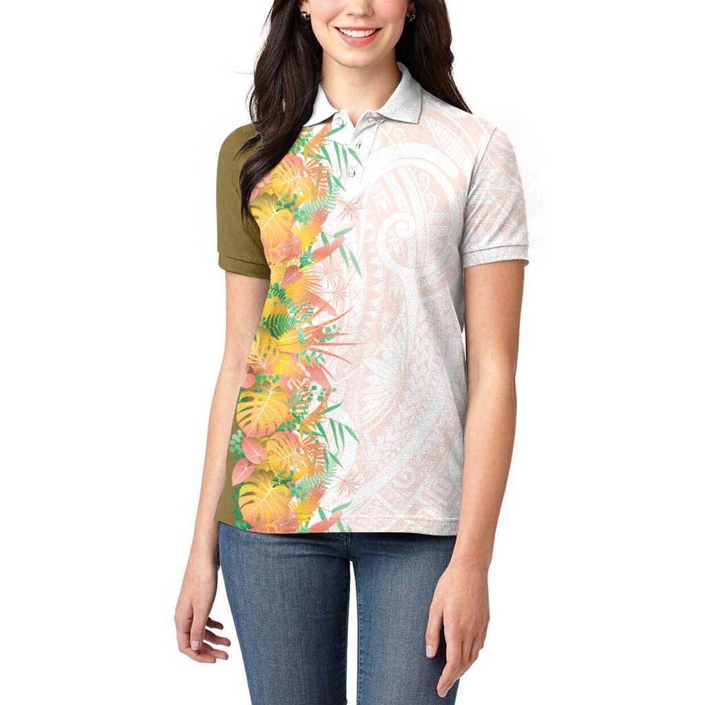 Hawaii Tropical Plant Lenalena Women Polo Shirt Vibrant Polynesian Pattern