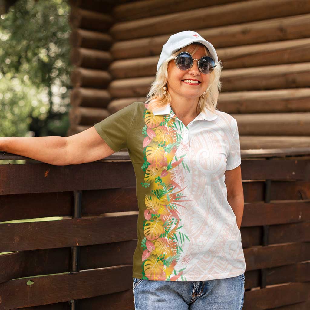 Hawaii Tropical Plant Lenalena Women Polo Shirt Vibrant Polynesian Pattern