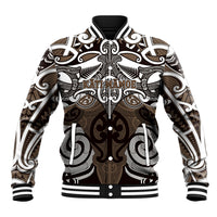 Personalised Maori Kati Mamoe Baseball Jacket Silver Fern Kowhaiwhai Art LT01 Unisex Brown - Polynesian Pride