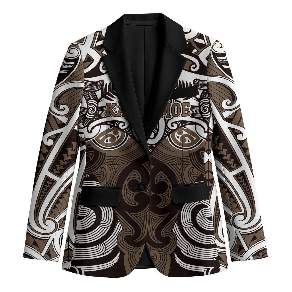 Personalised Maori Kati Mamoe Blazer Silver Fern Kowhaiwhai Art LT01 Unisex Brown - Polynesian Pride
