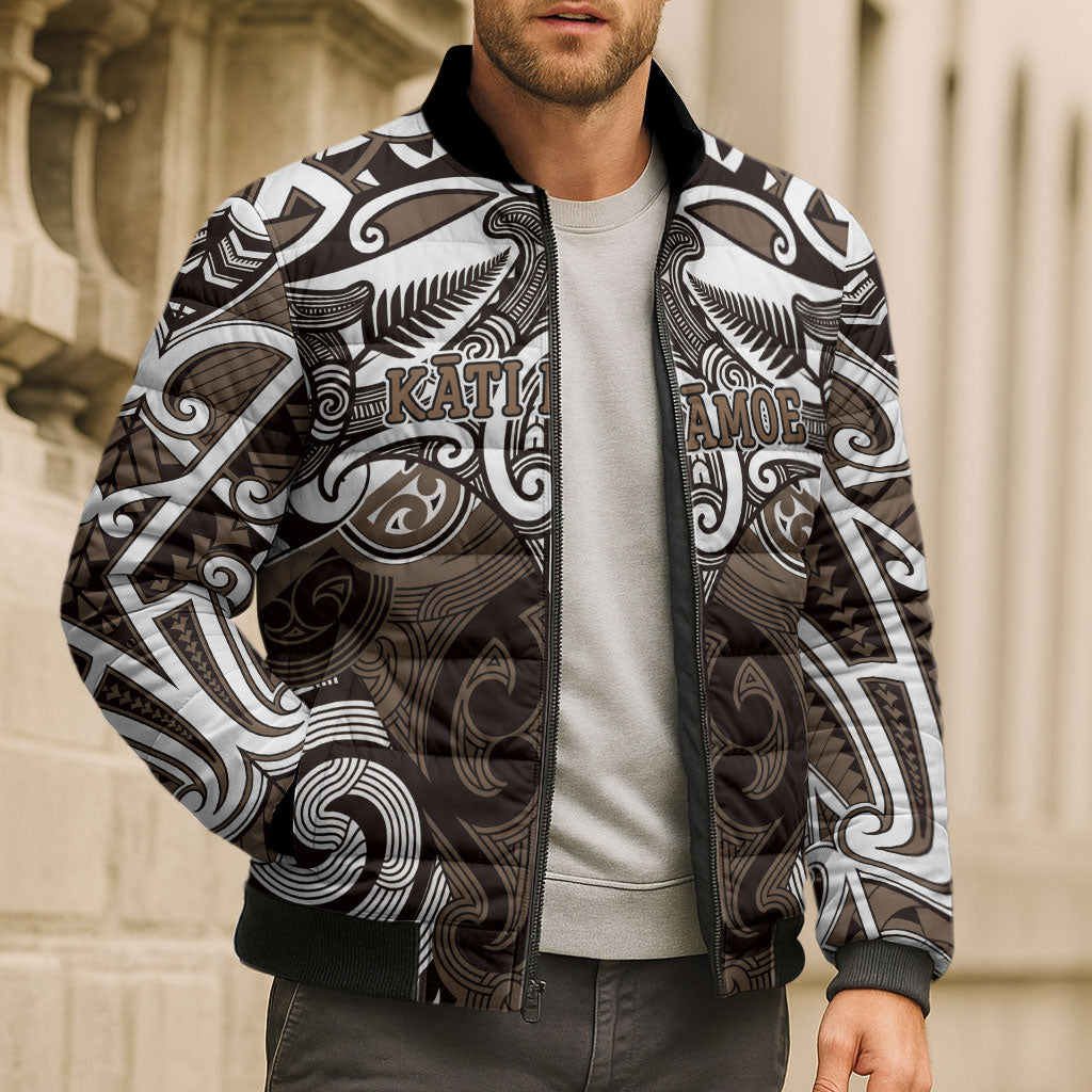 Personalised Maori Kati Mamoe Bomber Puffer Jacket Silver Fern Kowhaiwhai Art LT01 - Polynesian Pride