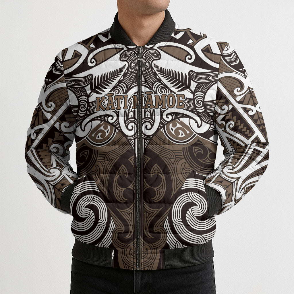 Personalised Maori Kati Mamoe Bomber Puffer Jacket Silver Fern Kowhaiwhai Art LT01 - Polynesian Pride