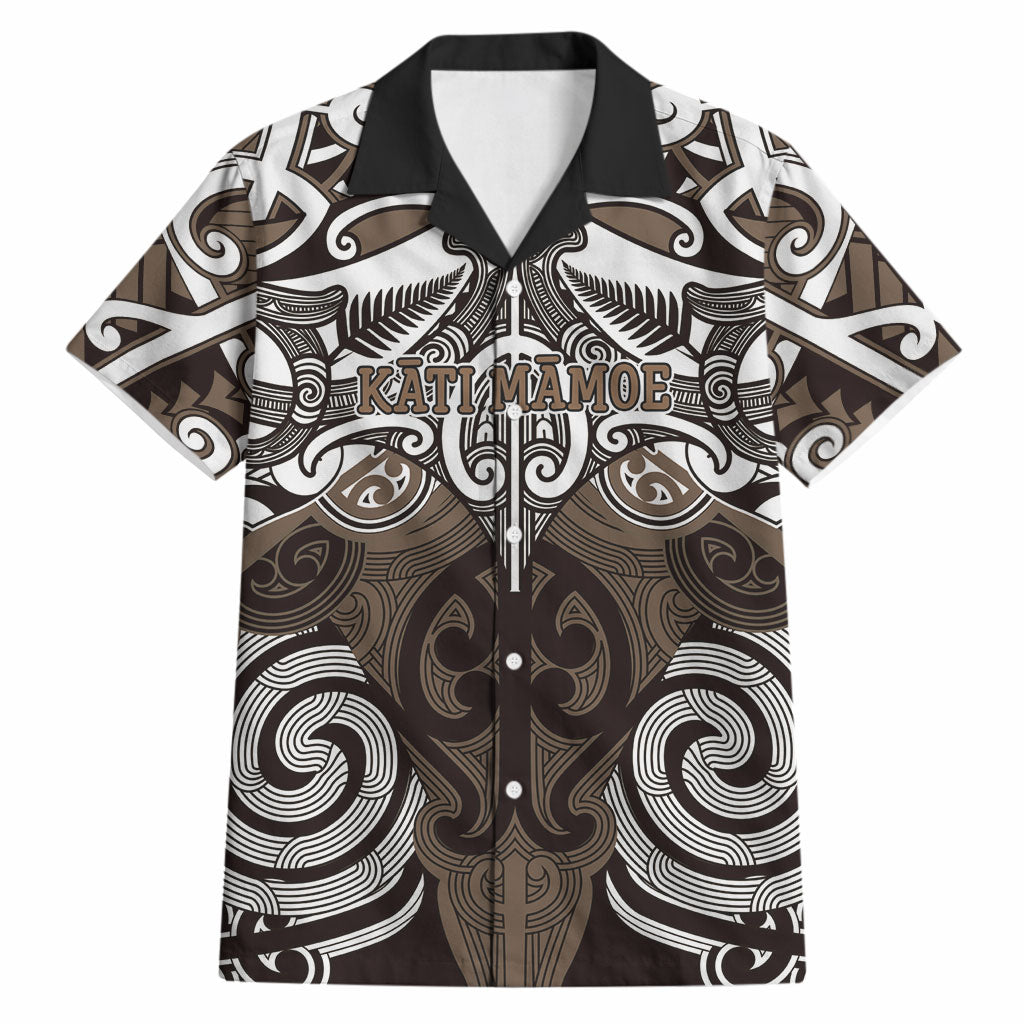 Personalised Maori Kati Mamoe Hawaiian Shirt Silver Fern Kowhaiwhai Art LT01 Brown - Polynesian Pride