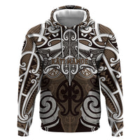 Personalised Maori Kati Mamoe Hoodie Silver Fern Kowhaiwhai Art LT01 Pullover Hoodie Brown - Polynesian Pride