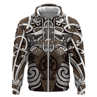 Personalised Maori Kati Mamoe Hoodie Silver Fern Kowhaiwhai Art LT01 Zip Hoodie Brown - Polynesian Pride