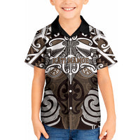 Personalised Maori Kati Mamoe Kid Hawaiian Shirt Silver Fern Kowhaiwhai Art LT01 Kid Brown - Polynesian Pride