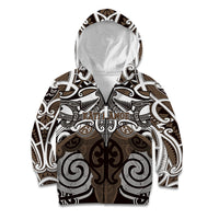 Personalised Maori Kati Mamoe Kid Hoodie Silver Fern Kowhaiwhai Art LT01 Zip Hoodie Brown - Polynesian Pride