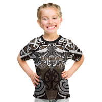 Personalised Maori Kati Mamoe Kid T Shirt Silver Fern Kowhaiwhai Art LT01 Brown - Polynesian Pride