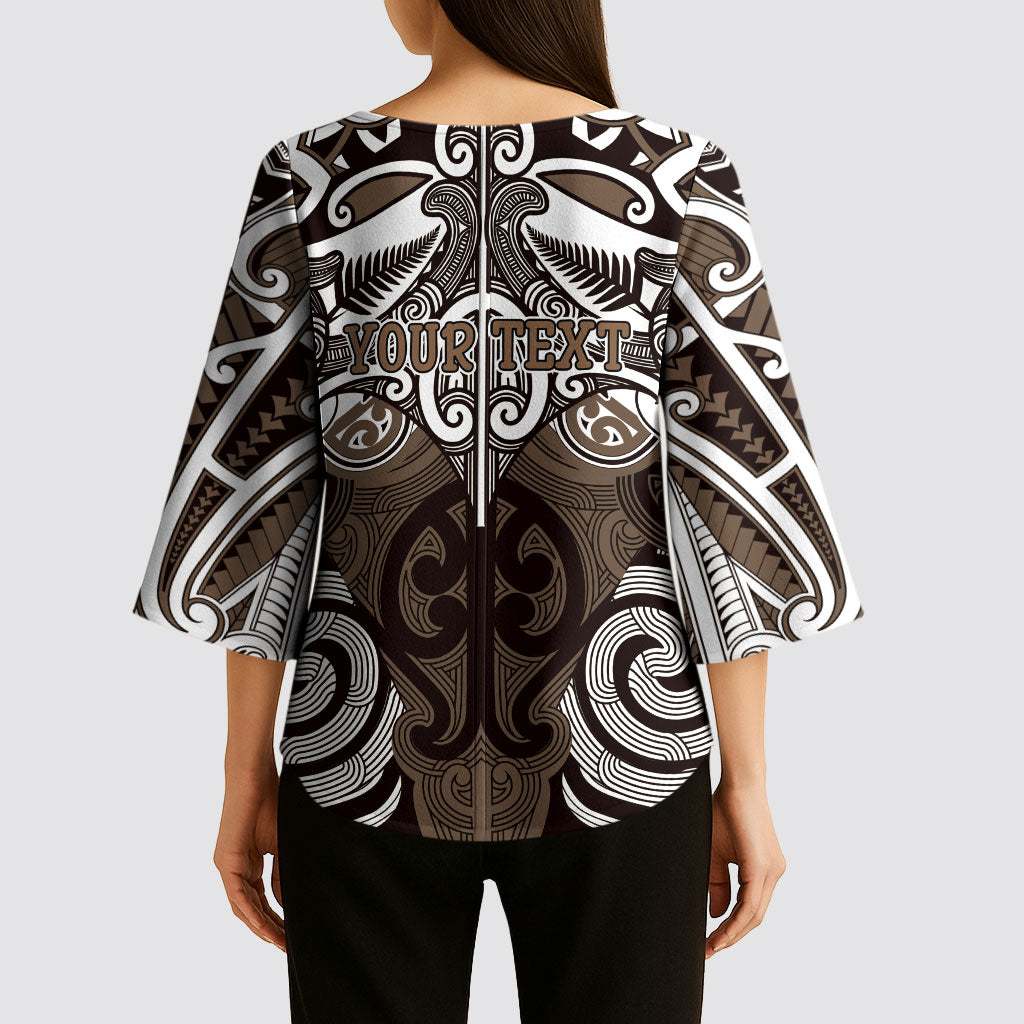 Personalised Maori Kati Mamoe Kimono Sleeve Blouse Silver Fern Kowhaiwhai Art LT01 - Polynesian Pride