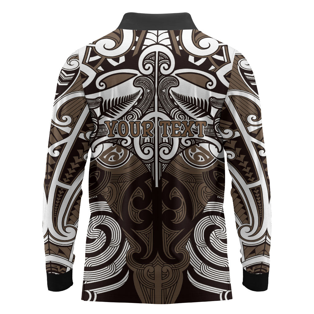 Personalised Maori Kati Mamoe Long Sleeve Polo Shirt Silver Fern Kowhaiwhai Art LT01 - Polynesian Pride