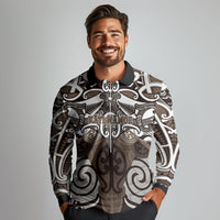 Personalised Maori Kati Mamoe Long Sleeve Polo Shirt Silver Fern Kowhaiwhai Art LT01 - Polynesian Pride