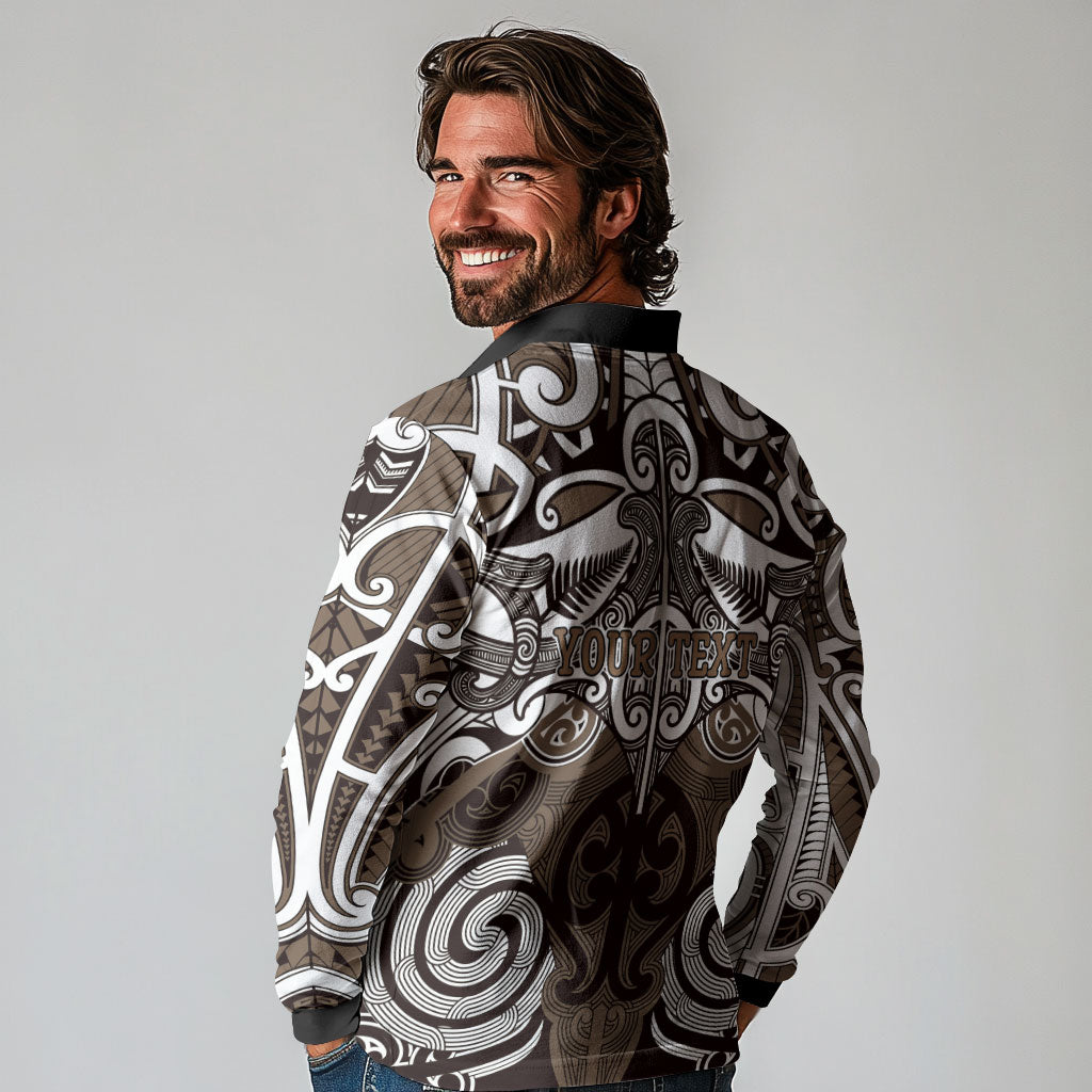 Personalised Maori Kati Mamoe Long Sleeve Polo Shirt Silver Fern Kowhaiwhai Art LT01 - Polynesian Pride