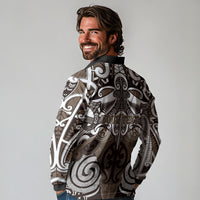 Personalised Maori Kati Mamoe Long Sleeve Polo Shirt Silver Fern Kowhaiwhai Art LT01 - Polynesian Pride