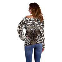 Personalised Maori Kati Mamoe Off Shoulder Sweater Silver Fern Kowhaiwhai Art LT01 - Polynesian Pride