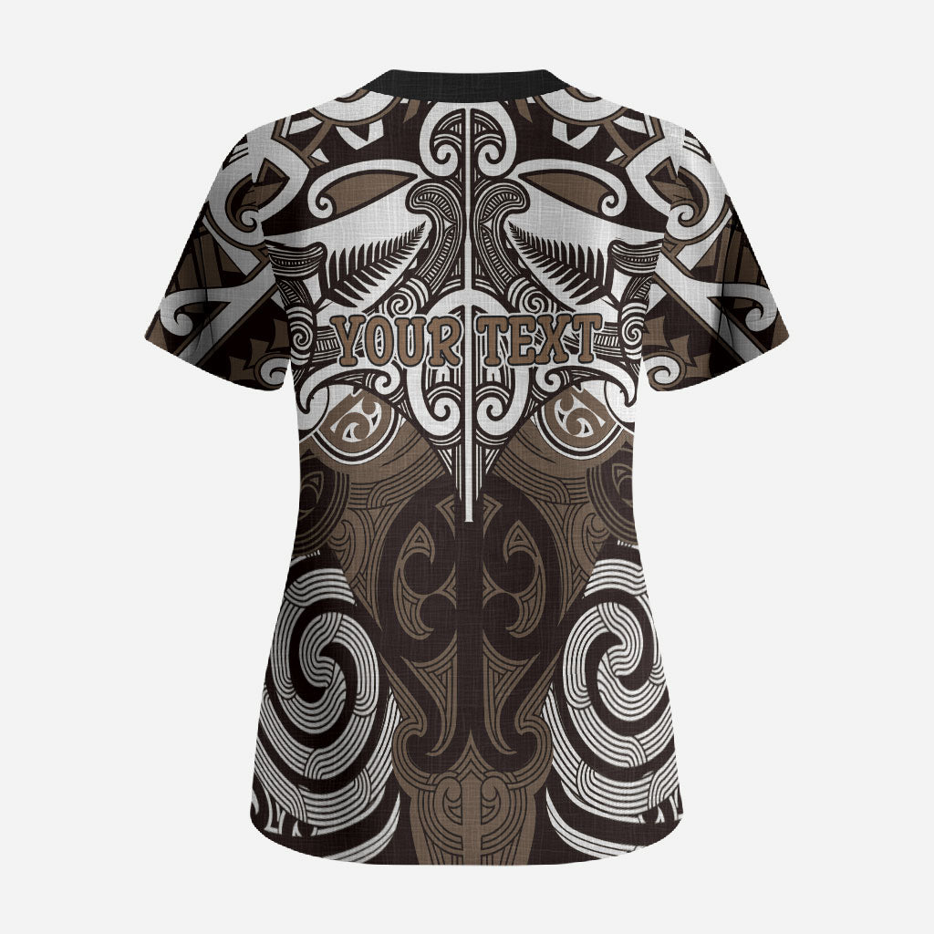 Personalised Maori Kati Mamoe Scrub Top Silver Fern Kowhaiwhai Art LT01 - Polynesian Pride