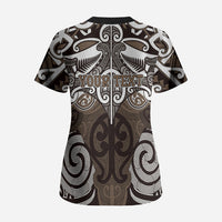 Personalised Maori Kati Mamoe Scrub Top Silver Fern Kowhaiwhai Art LT01 - Polynesian Pride