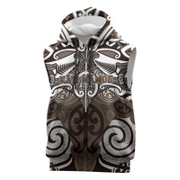 Personalised Maori Kati Mamoe Sleeveless Hoodie Silver Fern Kowhaiwhai Art LT01 Brown - Polynesian Pride