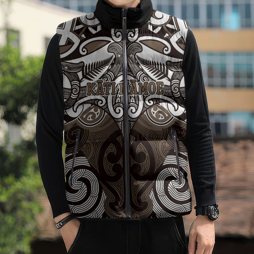 Personalised Maori Kati Mamoe Sleeveless Puffer Jacket Silver Fern Kowhaiwhai Art LT01 - Polynesian Pride