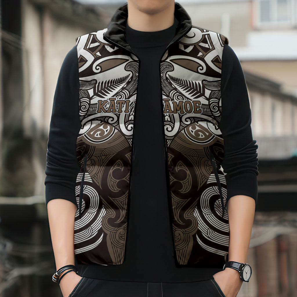 Personalised Maori Kati Mamoe Sleeveless Puffer Jacket Silver Fern Kowhaiwhai Art LT01 - Polynesian Pride