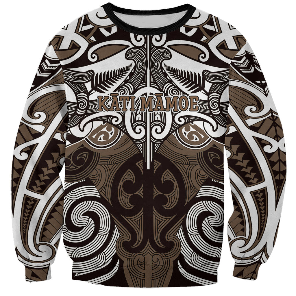 Personalised Maori Kati Mamoe Sweatshirt Silver Fern Kowhaiwhai Art LT01 Unisex Brown - Polynesian Pride