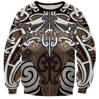 Personalised Maori Kati Mamoe Sweatshirt Silver Fern Kowhaiwhai Art LT01 Unisex Brown - Polynesian Pride