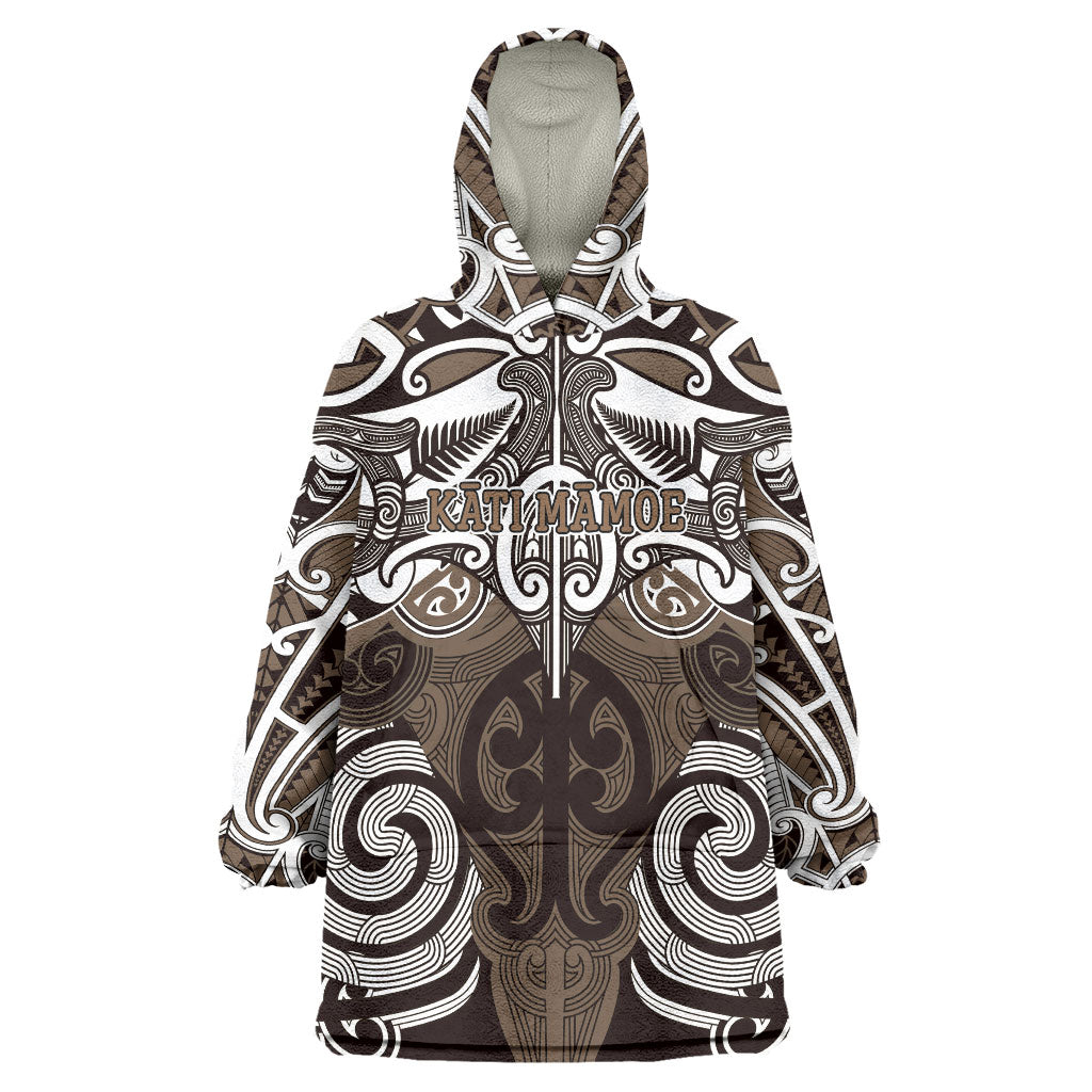 Personalised Maori Kati Mamoe Wearable Blanket Hoodie Silver Fern Kowhaiwhai Art LT01 One Size Brown - Polynesian Pride