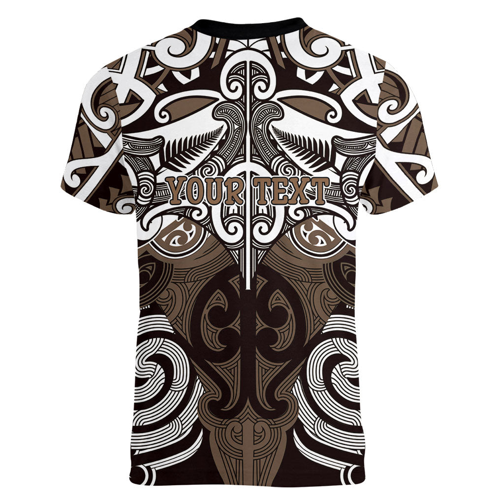 Personalised Maori Kati Mamoe Women V-Neck T-Shirt Silver Fern Kowhaiwhai Art LT01 - Polynesian Pride