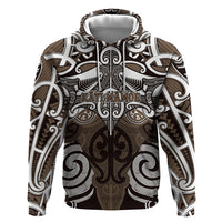 Personalised Maori Kati Mamoe Zip Hoodie Silver Fern Kowhaiwhai Art LT01 Pullover Hoodie Brown - Polynesian Pride
