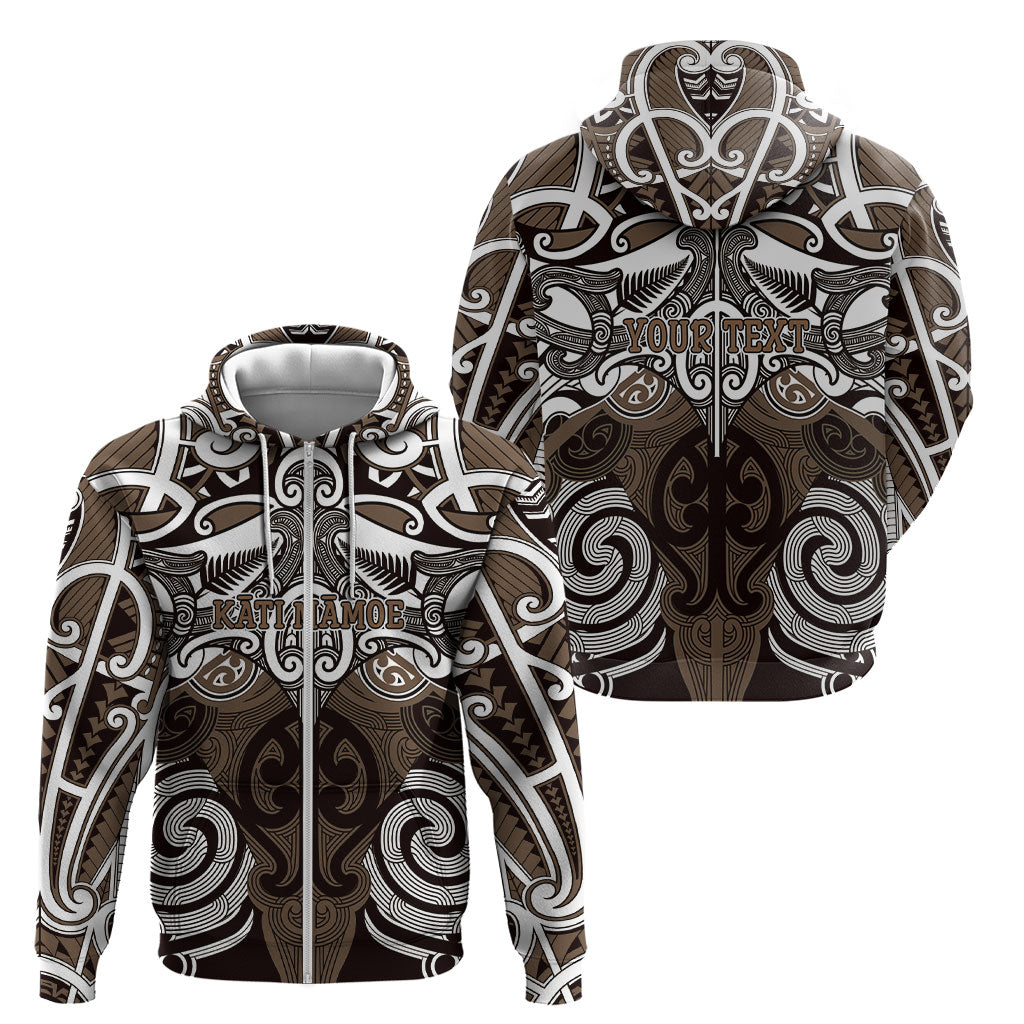 Personalised Maori Kati Mamoe Zip Hoodie Silver Fern Kowhaiwhai Art LT01 - Polynesian Pride